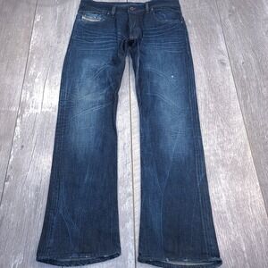 Diesel Reyhan Jeans Mens 34x34 Slim Bootcut Blue Dark Corduroy Trim Button Fly